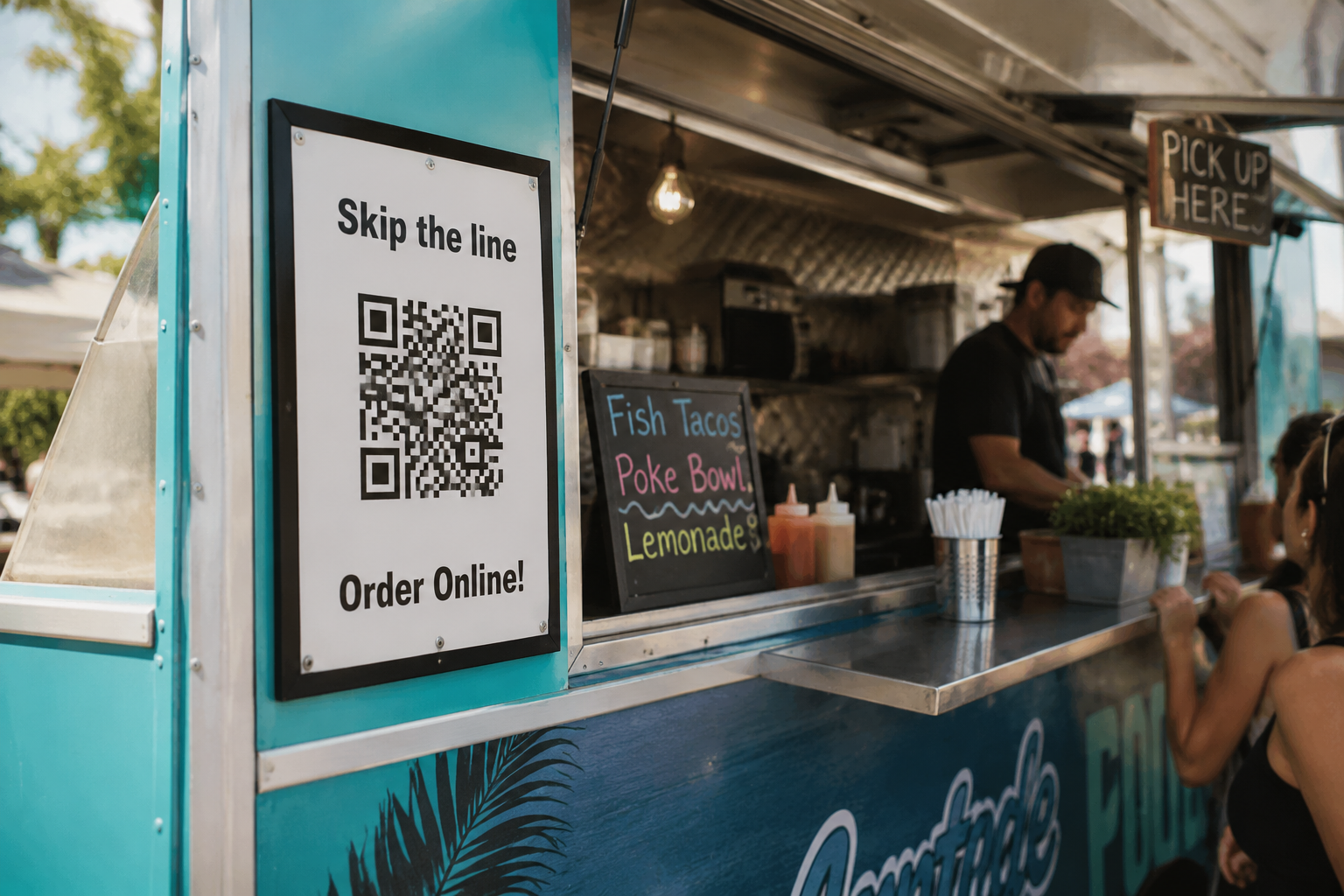 FoodOrderz kitchen display and ordering tools inside a food truck